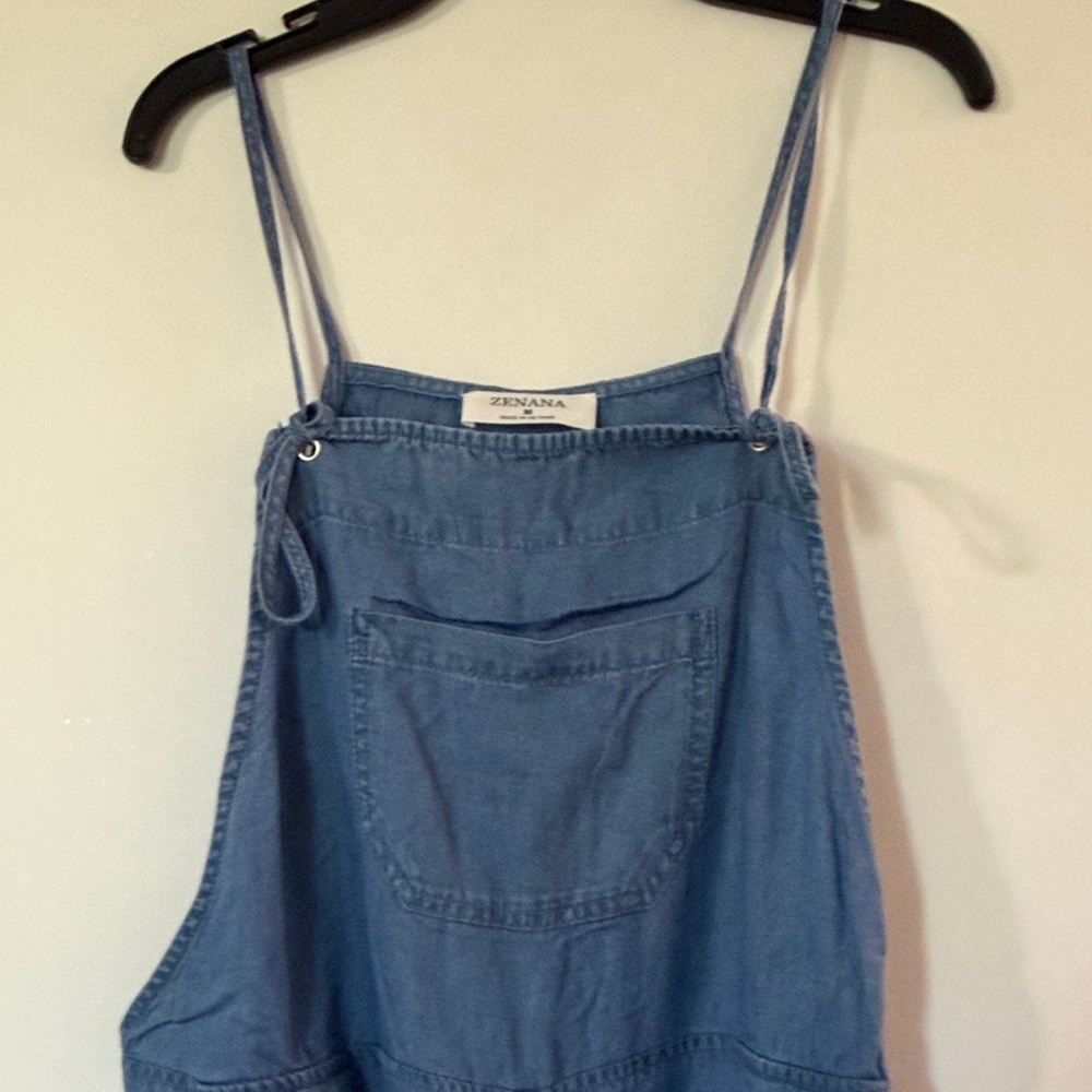 Zenana Outfitters Blue Denim-Style Wide-Leg Overall Jumpsuit - Picture 3 of 11